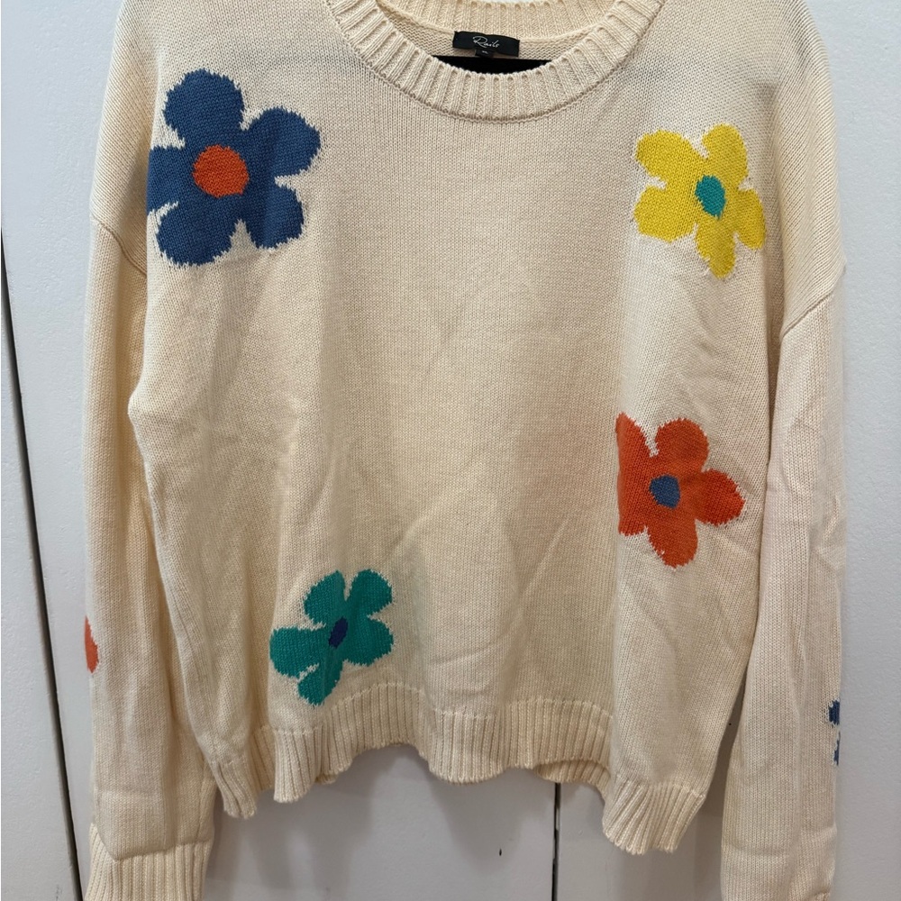 Rails Cream Crew Neck Sweater with Floral Design